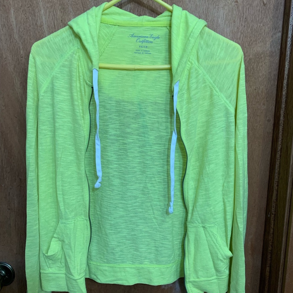American Eagle Neon yellow zip-up hoodie